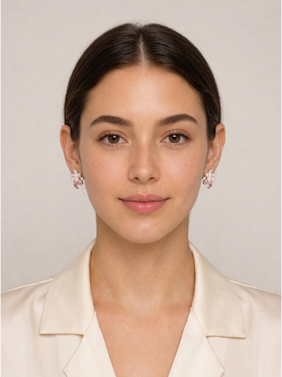 Pink Petal Zircon Flower Rhodium with Sterling Silver Posts Earring 2