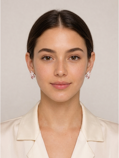 Pink Petal Zircon Flower Rhodium with Sterling Silver Posts Earring 2