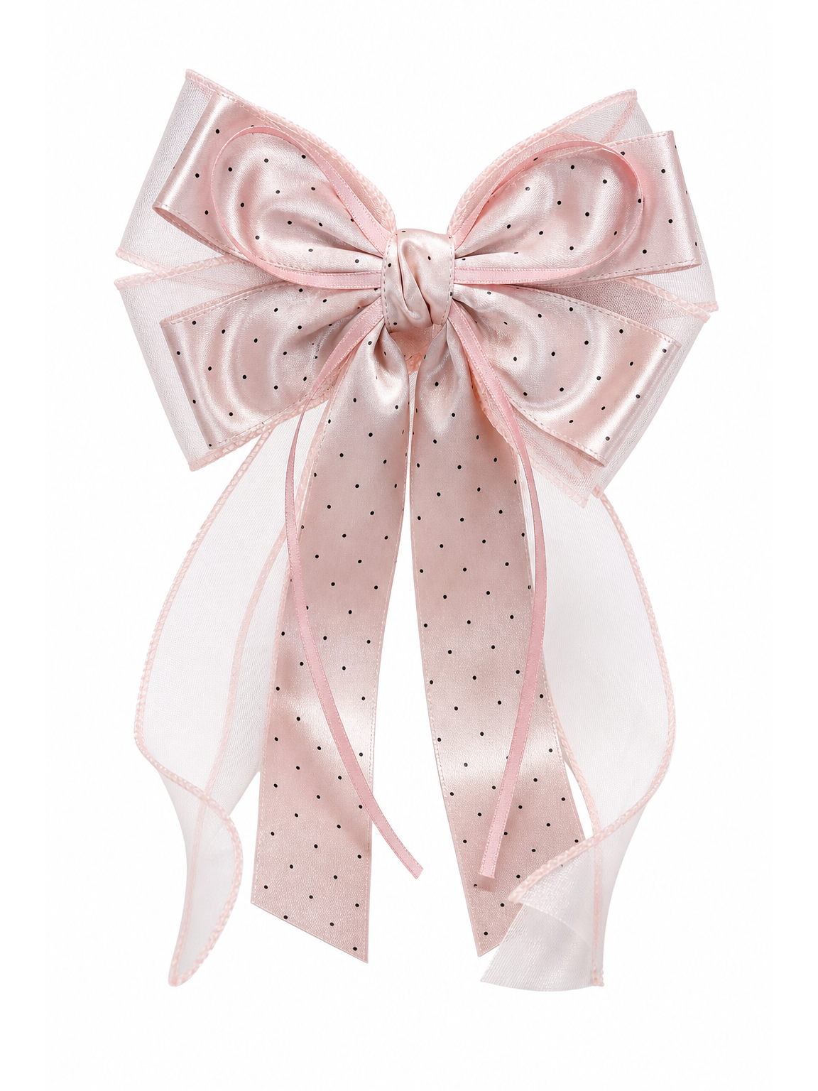 Pink Polka Dot Long Tail Bow Hair Clip 1