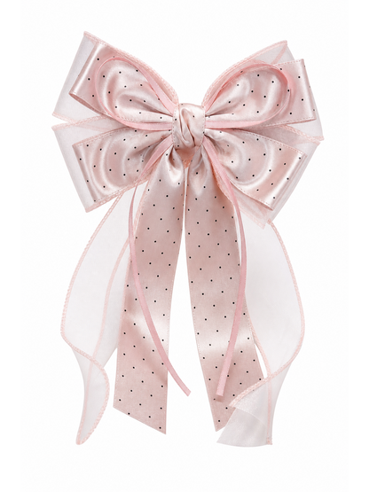 Pink Polka Dot Long Tail Bow Hair Clip 1