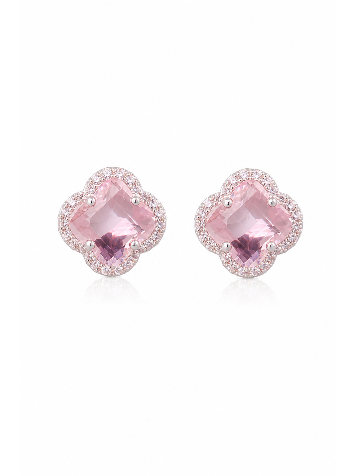 Pink Quatrefoil Zircon Rhodium with Sterling Silver Posts Earring 1