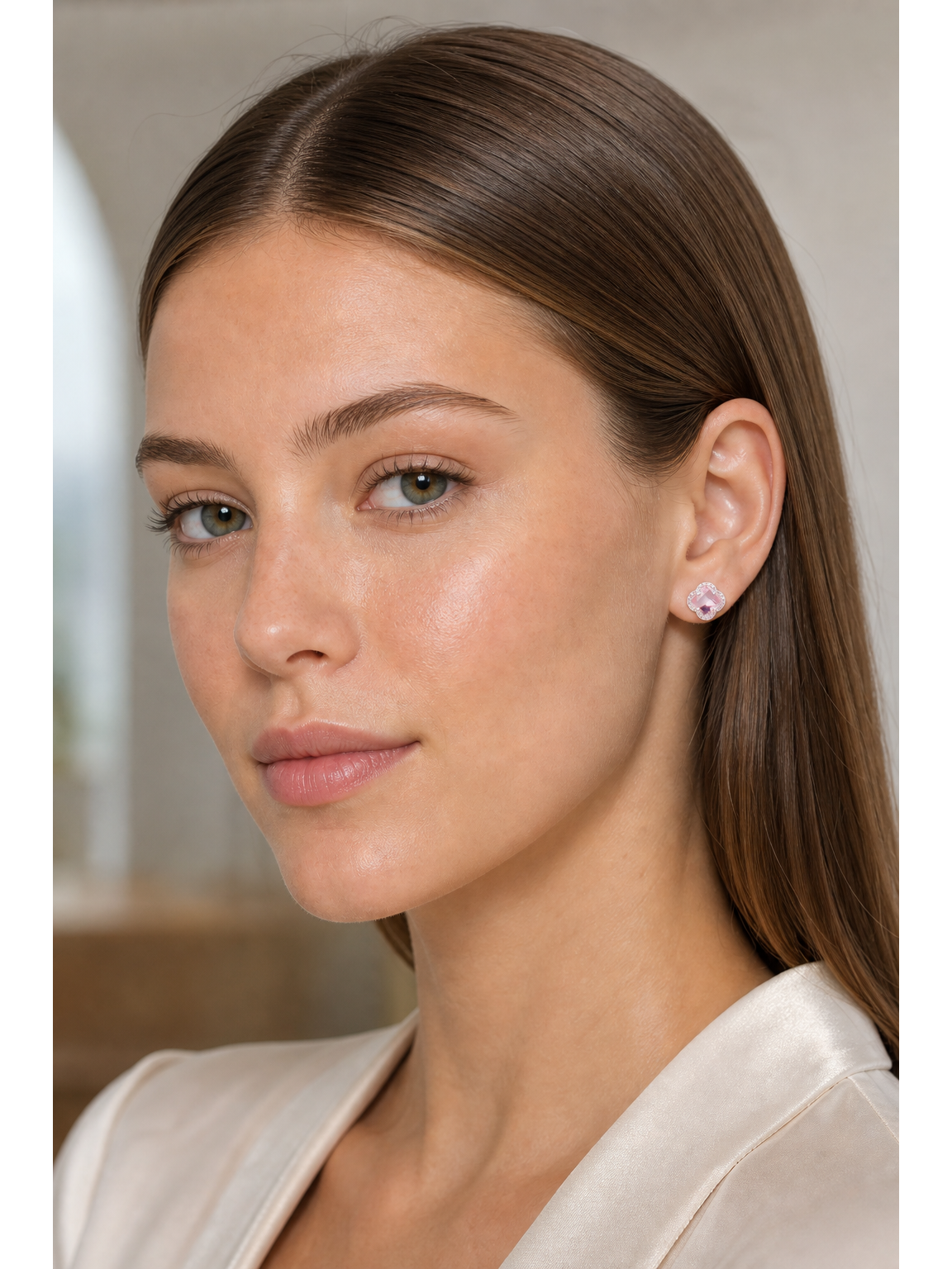 Pink Quatrefoil Zircon Rhodium with Sterling Silver Posts Earring 3