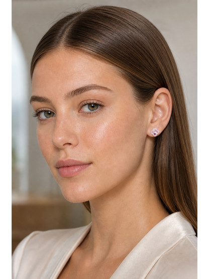 Pink Quatrefoil Zircon Rhodium with Sterling Silver Posts Earring 3