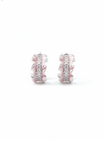 Pink Ruffled Edge Cubic Zirconia -plated Rhodium with Sterling Silver Posts Earring 1