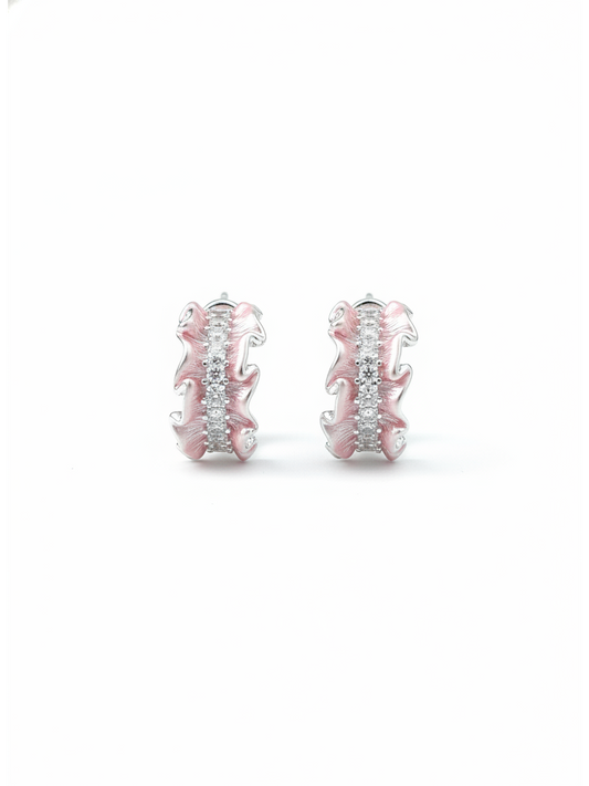Pink Ruffled Edge Cubic Zirconia -plated Rhodium with Sterling Silver Posts Earring 1