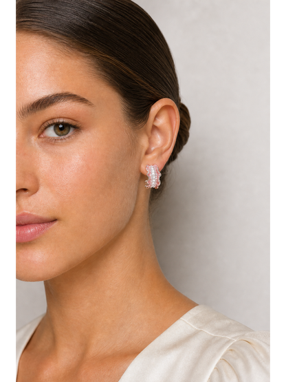 Pink Ruffled Edge Cubic Zirconia -plated Rhodium with Sterling Silver Posts Earring 3