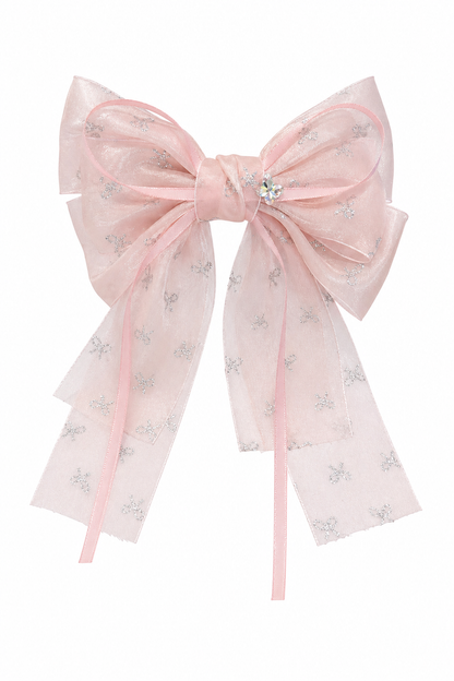 Pink Sheer Bow Hair Clip with Sparkle Accent - 2 Pack 1