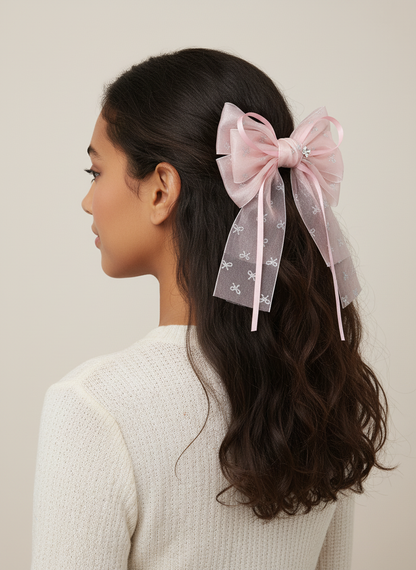 Pink Sheer Bow Hair Clip with Sparkle Accent - 2 Pack 2