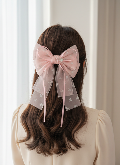 Pink Sheer Bow Hair Clip with Sparkle Accent - 2 Pack 3