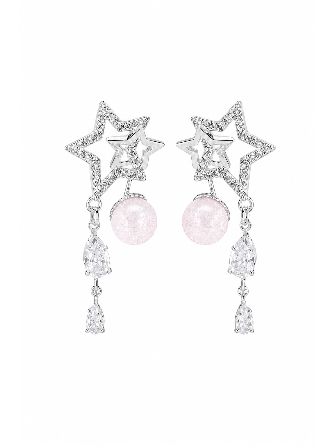 Pink Star Pearl Drop Rhodium with Sterling Silver Posts Earring 1