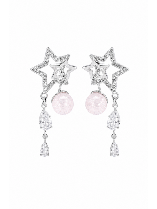 Pink Star Pearl Drop Rhodium with Sterling Silver Posts Earring 1