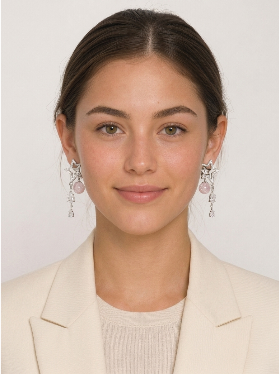 Pink Star Pearl Drop Rhodium with Sterling Silver Posts Earring 2