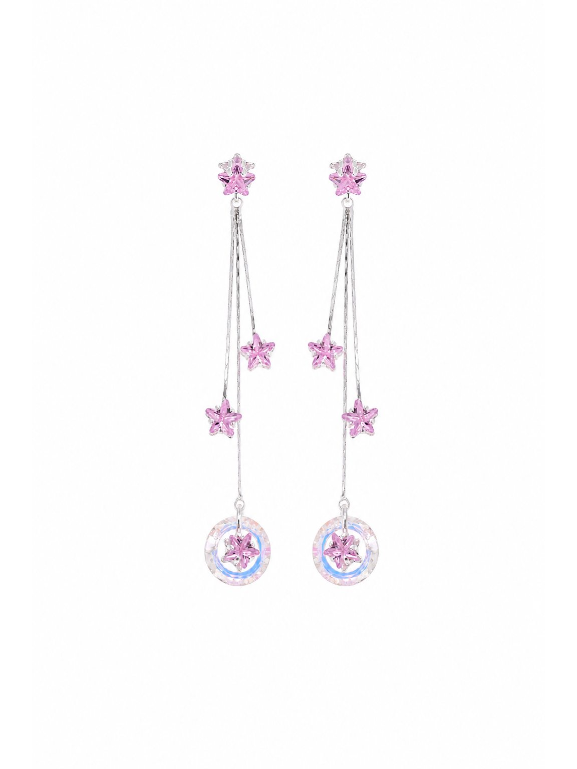 Pink Star Tassel Drop Rhodium with Sterling Silver Posts Earring 1