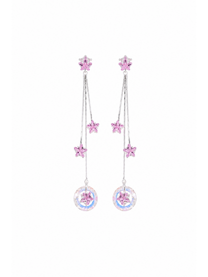 Pink Star Tassel Drop Rhodium with Sterling Silver Posts Earring 1