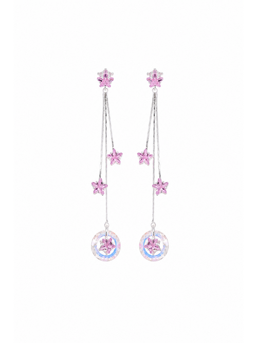 Pink Star Tassel Drop Rhodium with Sterling Silver Posts Earring