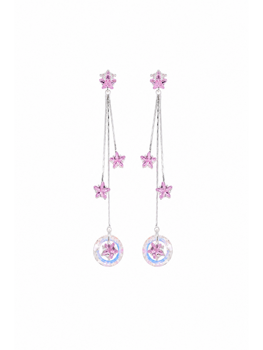 Pink Star Tassel Drop Rhodium with Sterling Silver Posts Earring 1