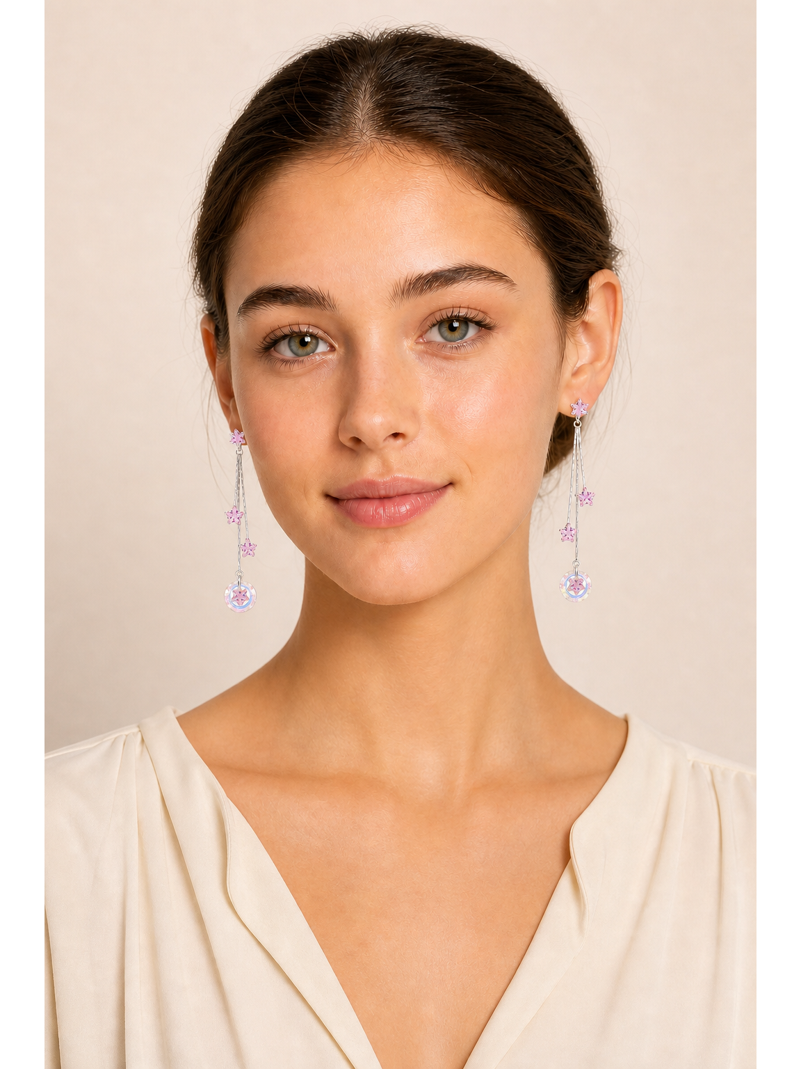 Pink Star Tassel Drop Rhodium with Sterling Silver Posts Earring 2