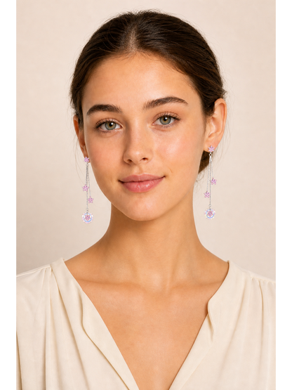 Pink Star Tassel Drop Rhodium with Sterling Silver Posts Earring 2