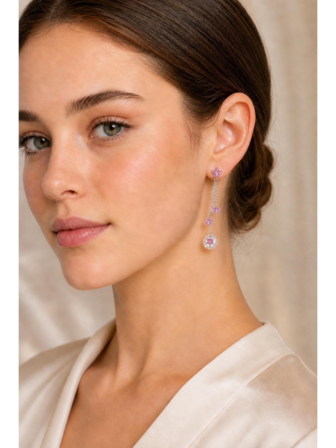 Pink Star Tassel Drop Rhodium with Sterling Silver Posts Earring 3