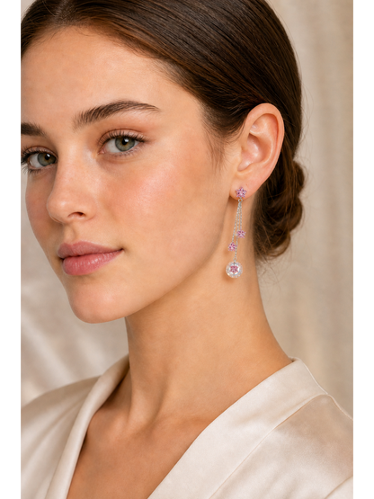 Pink Star Tassel Drop Rhodium with Sterling Silver Posts Earring 3