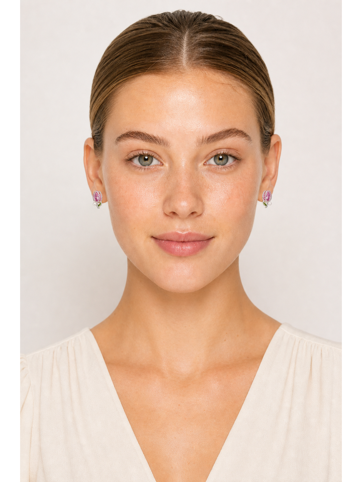 Pink Tulip Rhodium with Sterling Silver Posts Earring 2