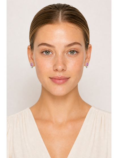 Pink Tulip Rhodium with Sterling Silver Posts Earring 2