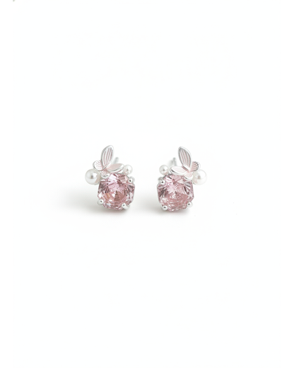 Pink Zircon Butterfly Pearl Rhodium with Sterling Silver Posts Earring 1