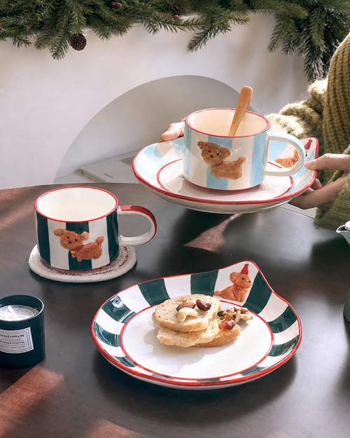 Holiday Puppy Ceramic Mug & Plate Set