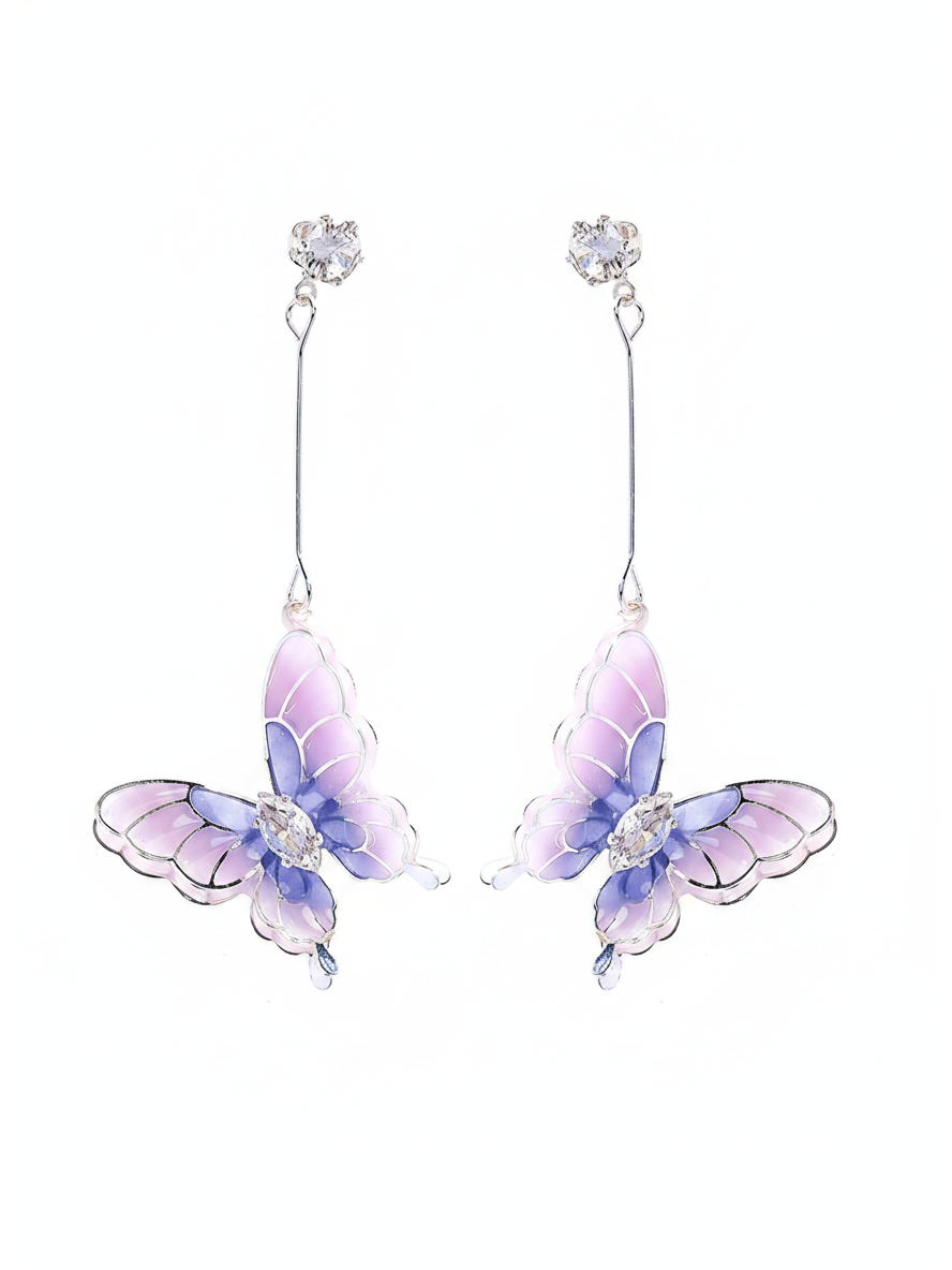 Purple Butterfly Drop Rhodium with Sterling Silver Posts Earring 1