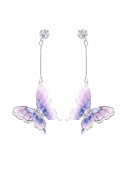 Purple Butterfly Drop Rhodium with Sterling Silver Posts Earring 1