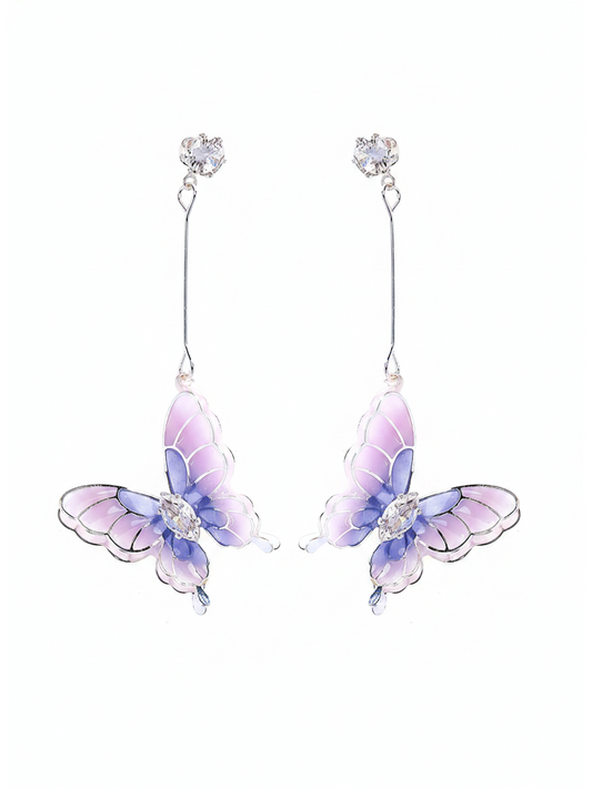 Purple Butterfly Drop Rhodium with Sterling Silver Posts Earring 1