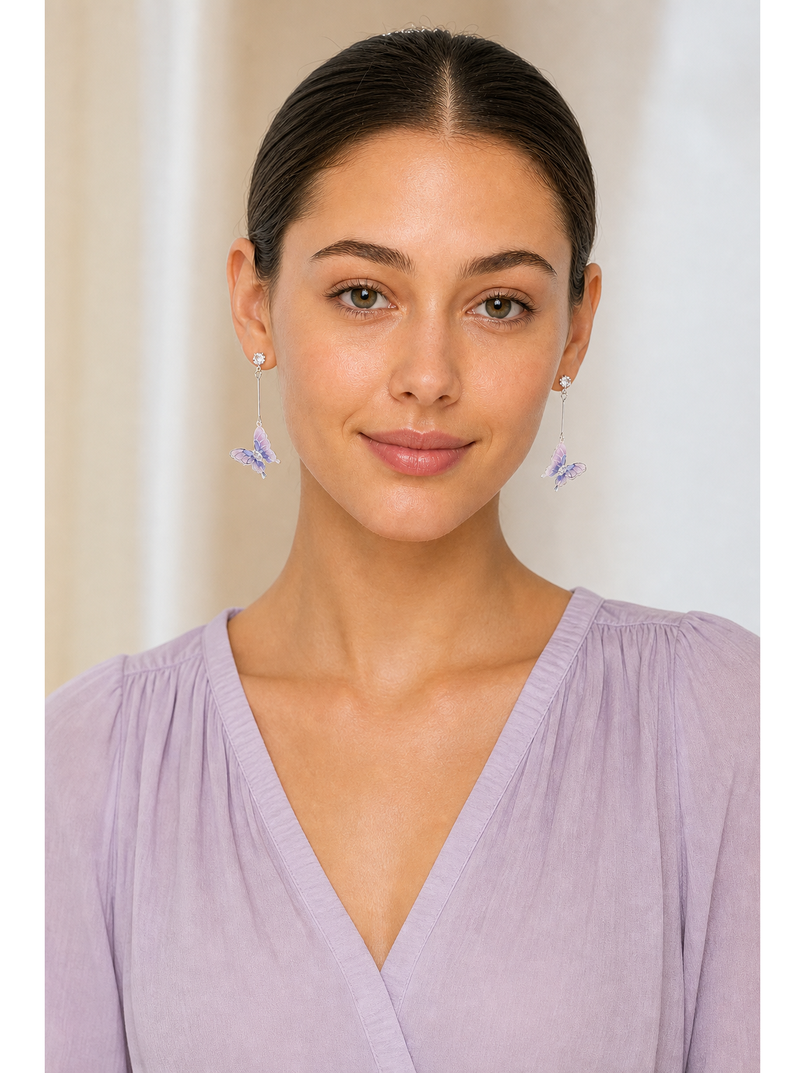 Purple Butterfly Drop Rhodium with Sterling Silver Posts Earring 2