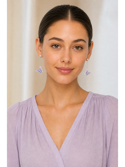 Purple Butterfly Drop Rhodium with Sterling Silver Posts Earring 2