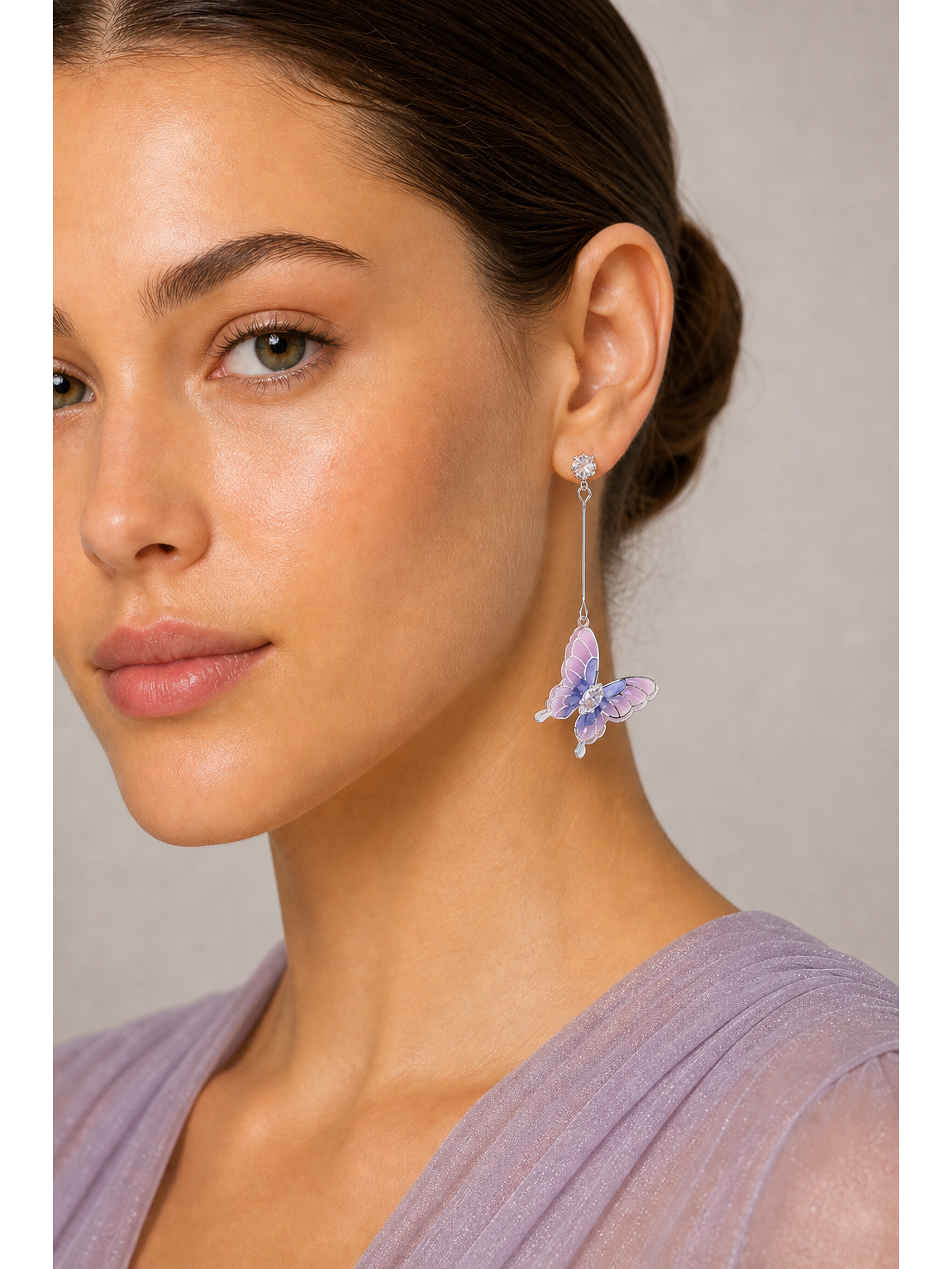 Purple Butterfly Drop Rhodium with Sterling Silver Posts Earring 3