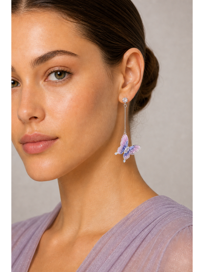 Purple Butterfly Drop Rhodium with Sterling Silver Posts Earring 3