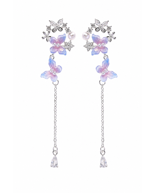 Purple Butterfly Pearl Drop Rhodium with Sterling Silver Posts Earring 1