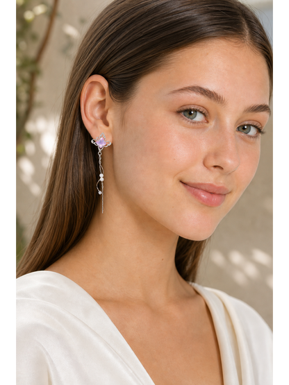 Purple Butterfly Pearl Tassel Rhodium with Sterling Silver Posts Earring 3