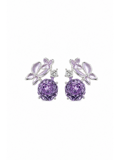 Purple Enamel Butterfly Rose Cut Rhodium with Sterling Silver Posts Earring 1