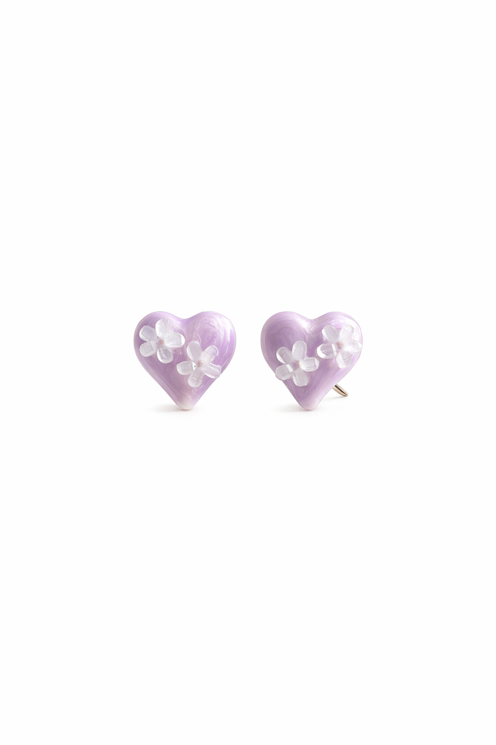 Purple Enamel Heart With Floral Detail with Sterling Silver Posts Earring 1