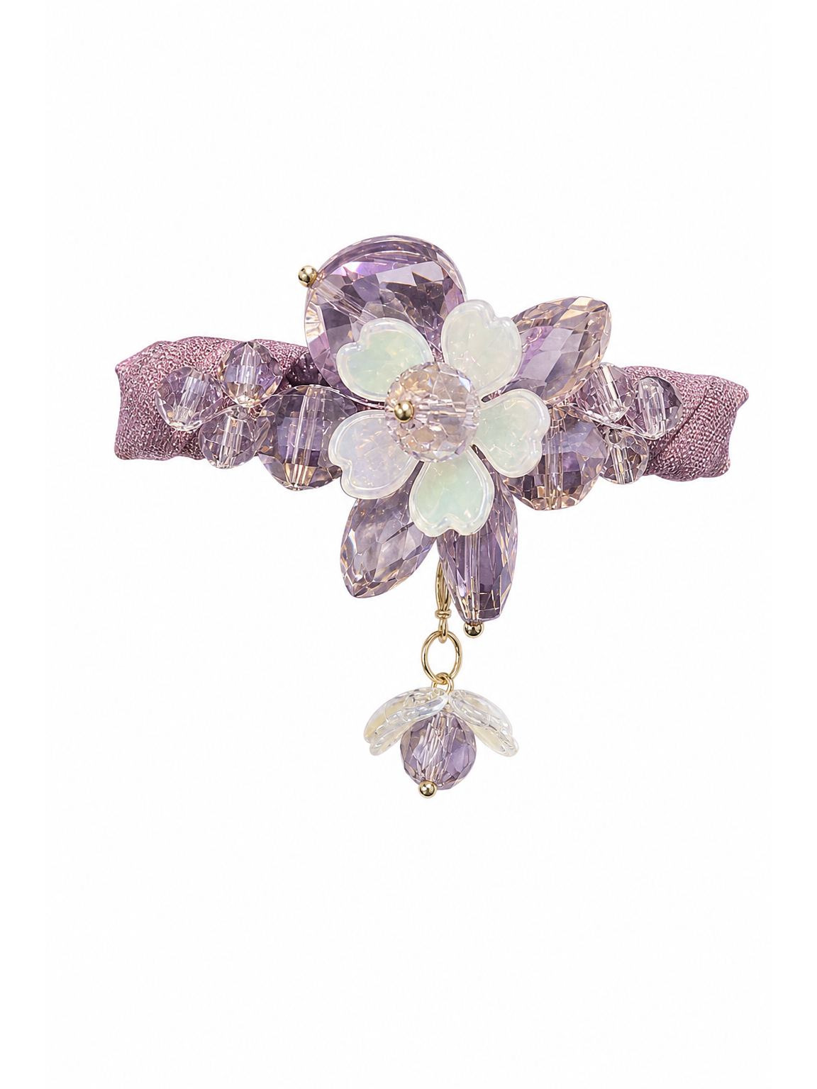 Purple Floral Beaded Hair Clip with Drop Charm 1