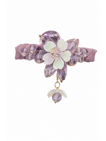 Purple Floral Beaded Hair Clip with Drop Charm 1