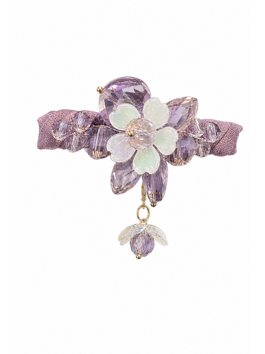 Purple Floral Beaded Hair Clip with Drop Charm 1