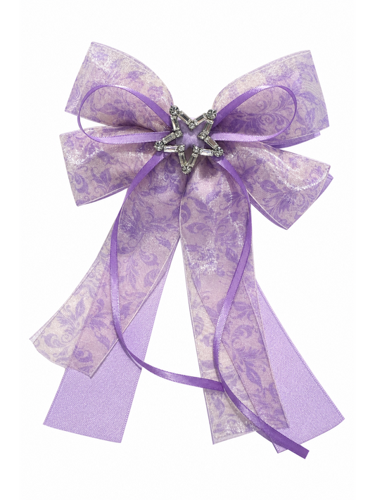 Purple Organza Bow Hair Clip with Star Accent 1
