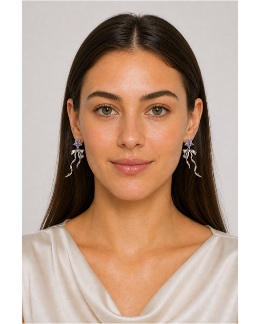 Purple Star Bow Drop Rhodium with Sterling Silver Posts Earring 2