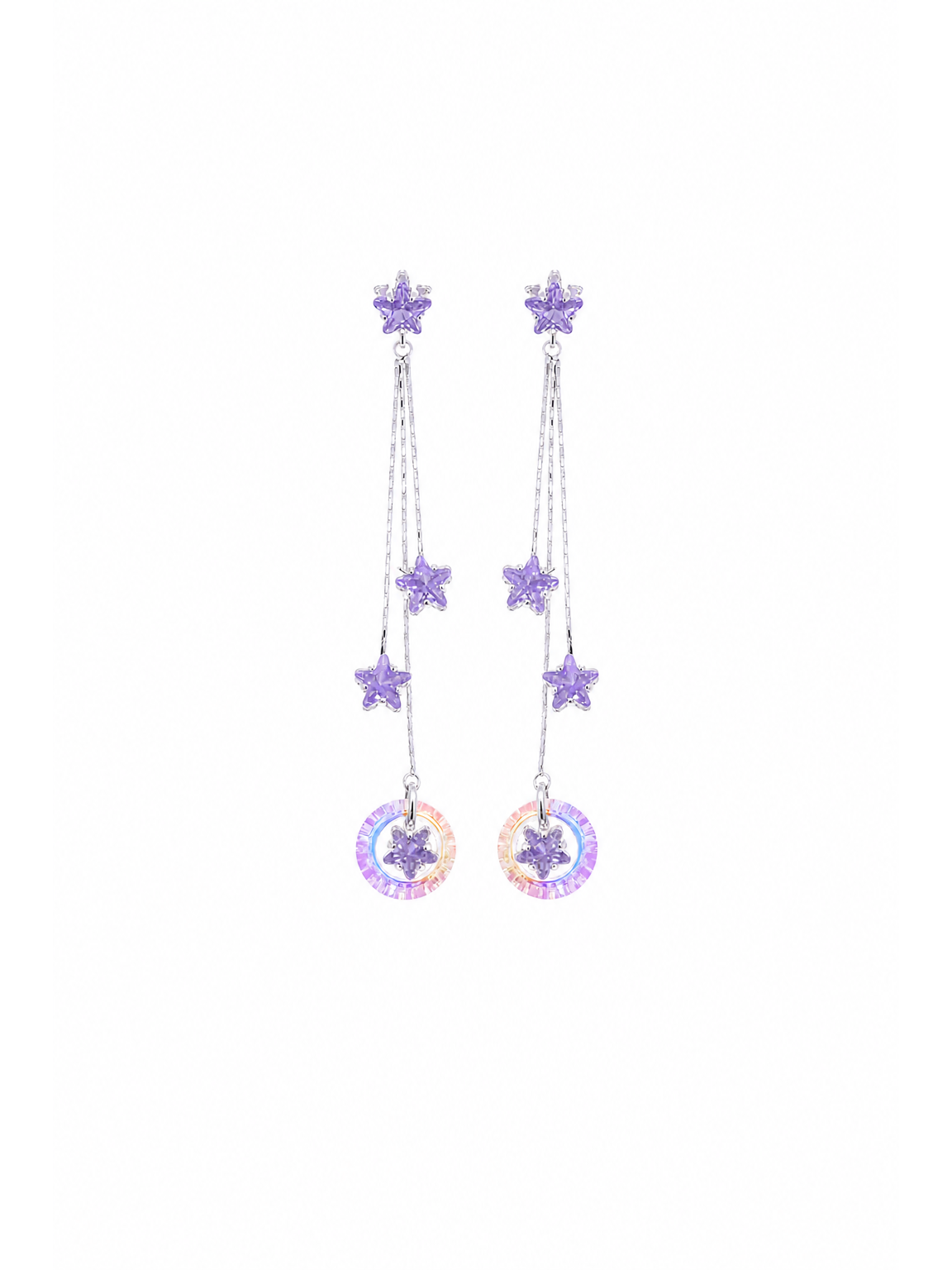 Purple Star Tassel Drop Rhodium with Sterling Silver Posts Earring 1
