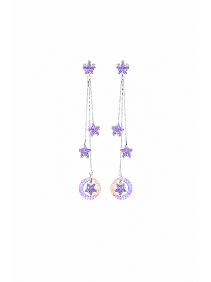 Purple Star Tassel Drop Rhodium with Sterling Silver Posts Earring 1