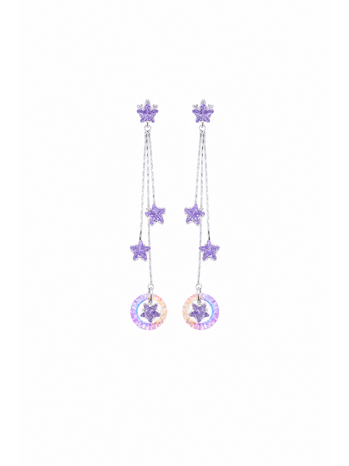 Purple Star Tassel Drop Rhodium with Sterling Silver Posts Earring