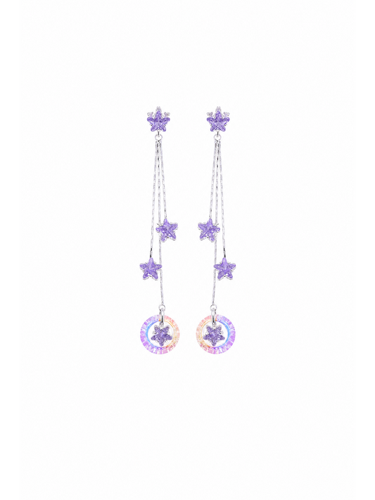 Purple Star Tassel Drop Rhodium with Sterling Silver Posts Earring 1