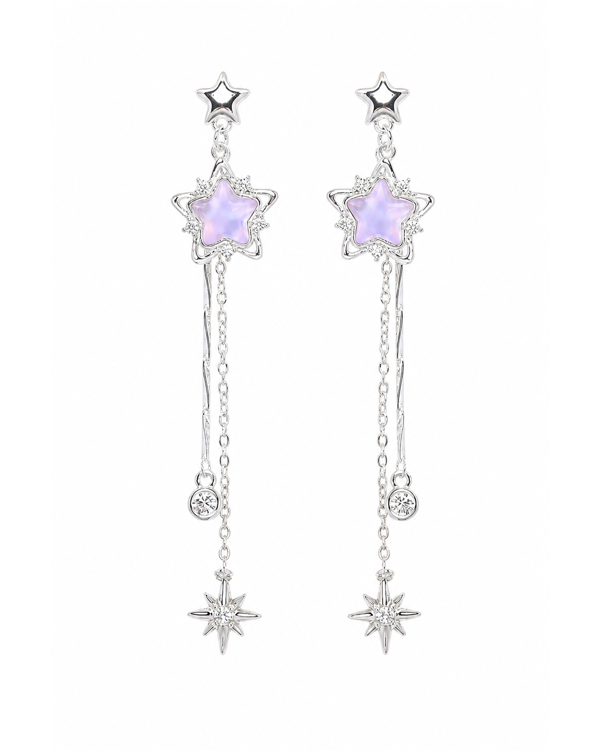 Purple Star Tassel Rhodium with Sterling Silver Posts Earring 1