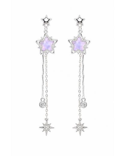 Purple Star Tassel Rhodium with Sterling Silver Posts Earring 1